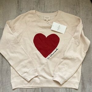 Sezane Heart Organic Cotton Pullover Sweatshirt Sz L NWT